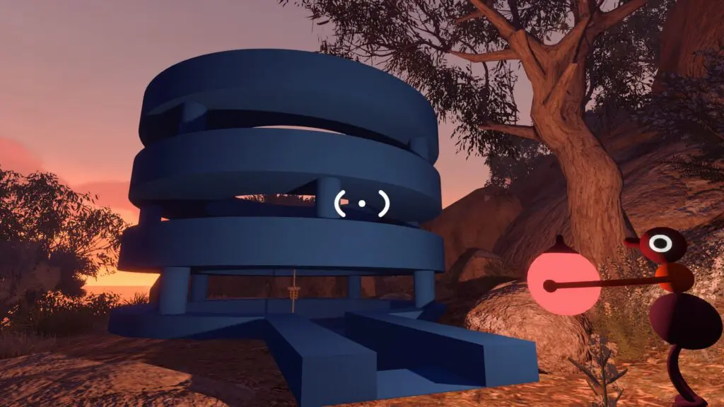 A giant blue circular Big Walk bag building with an open ramp