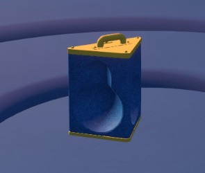 A blue rectangular control-panel piece carrier with a yellow handle