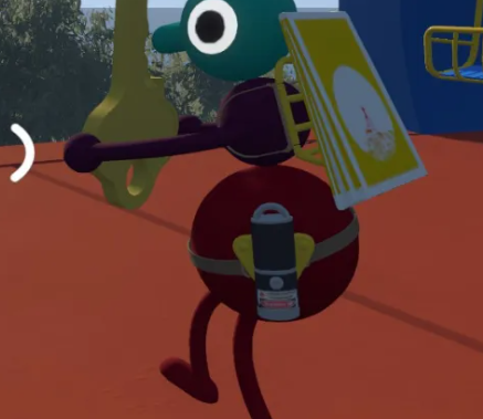 A Big Walk character wearing a hip bag while carrying other route items