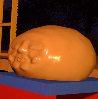 A large sculpted golden head used by a Big Walk cooperative challenge