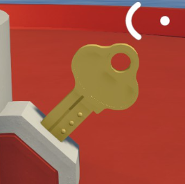 A Big Walk golden key positioned at a red-and-white lock fixture