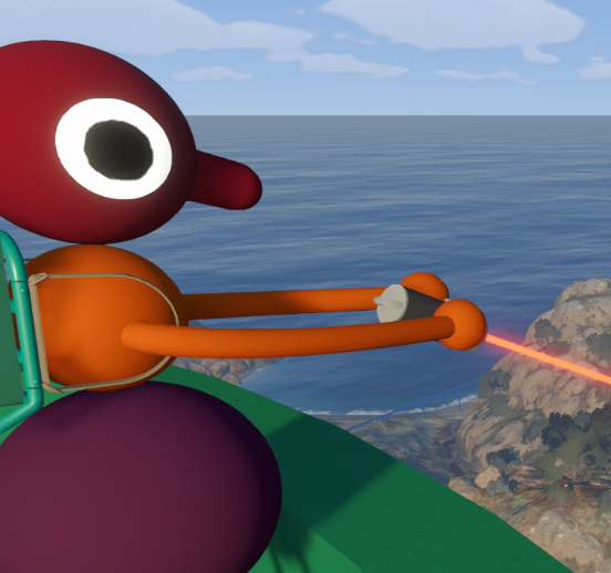 A Big Walk player aims a laser pointer across the island