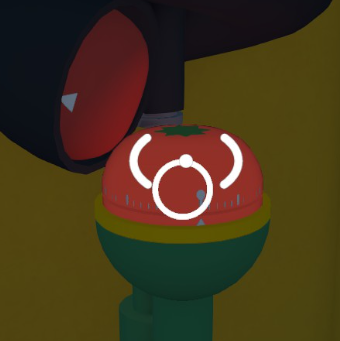 A tomato-shaped Big Walk timer beneath a large button