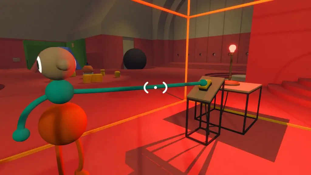 A Big Walk player holds a tutorial-area button beside another player