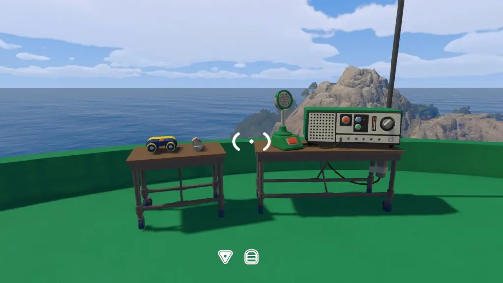 A Big Walk radio desk holds a walkie-talkie, receiver, microphone, and transmitter controls