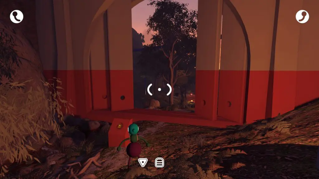 A Big Walk player approaches a tall open shortcut doorway with a floor-level button