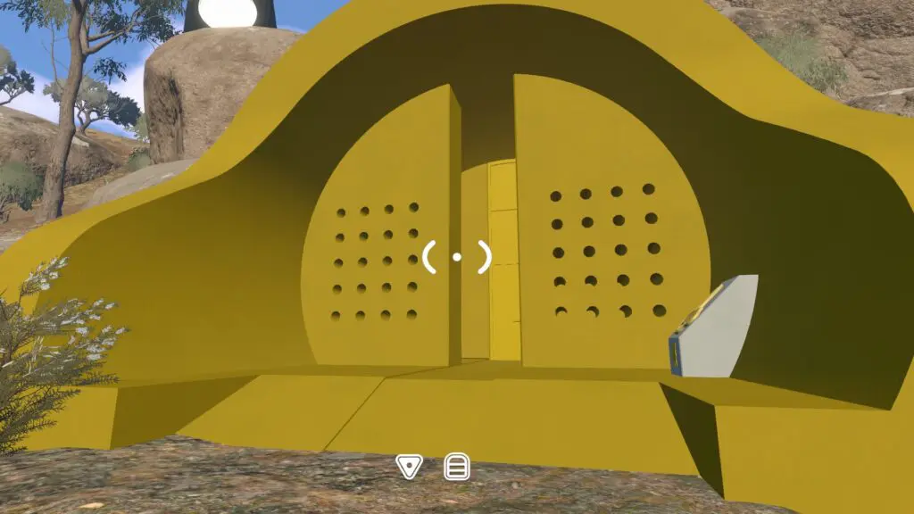 A large yellow Big Walk doorway stands open with a control pedestal beside it