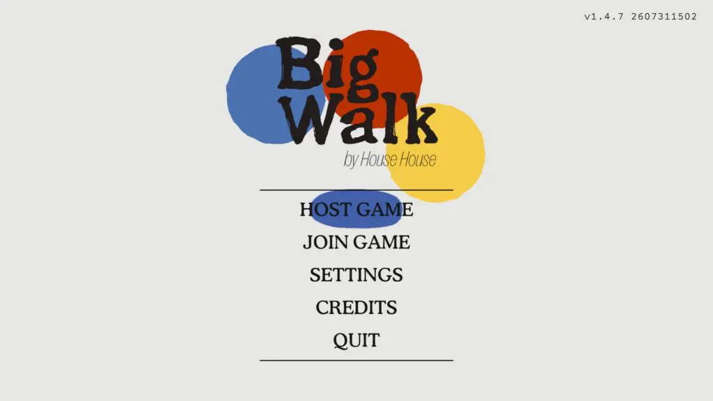 The Big Walk main menu with Host Game and Join Game options