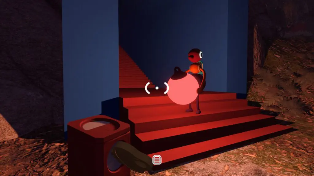 The blue Map Room entrance at the top of a long red staircase