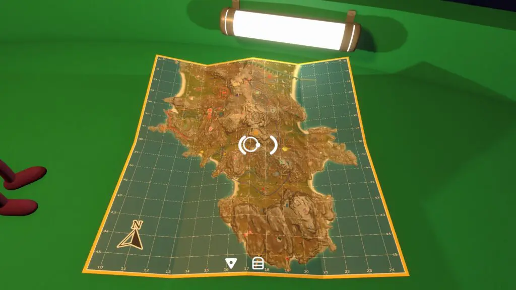 The portable folded Big Walk map rests on the Map Room tool table