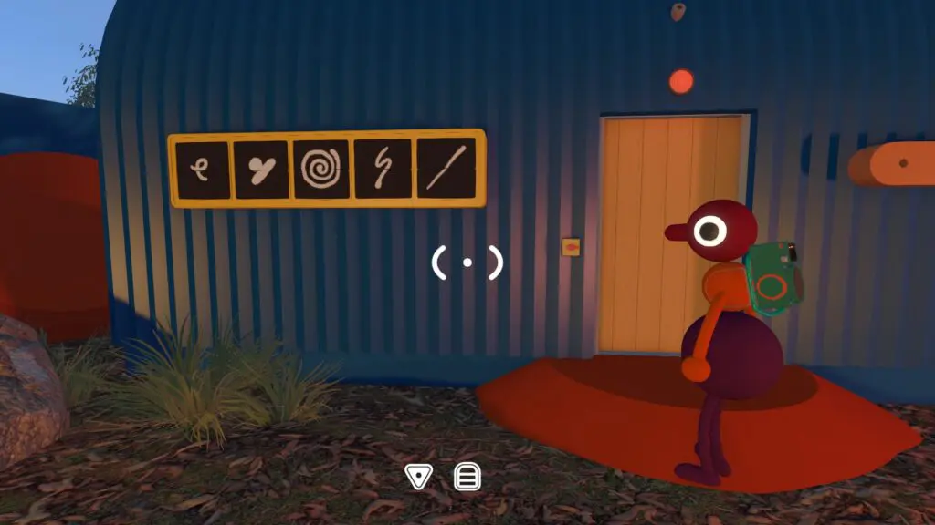 Five known symbol positions are displayed outside the blue memory-puzzle door