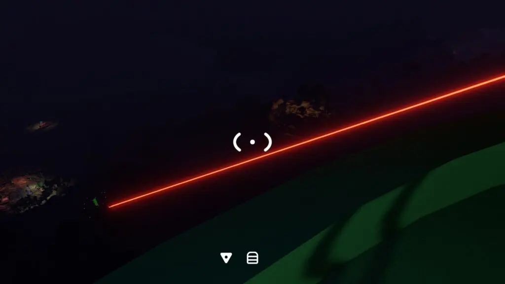 A laser from Green Tower marks the hidden-lamp arena in the darkness below