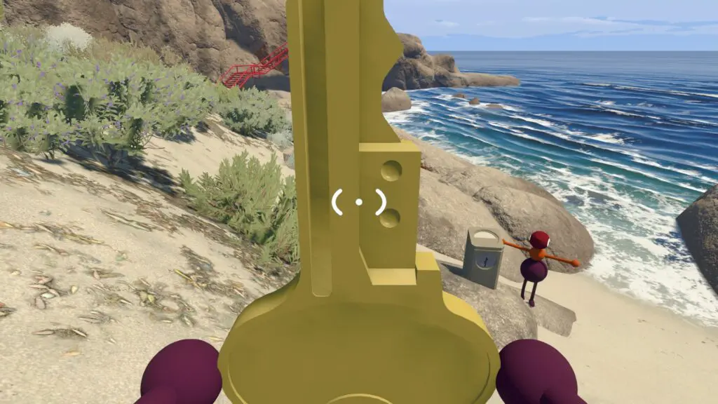 A cutter arrow points toward the shoreline section of the beach route
