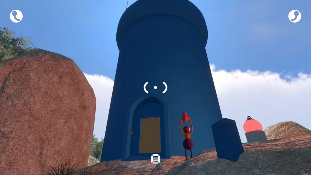 The tall Blue Tower with its panel doorway and blue key route