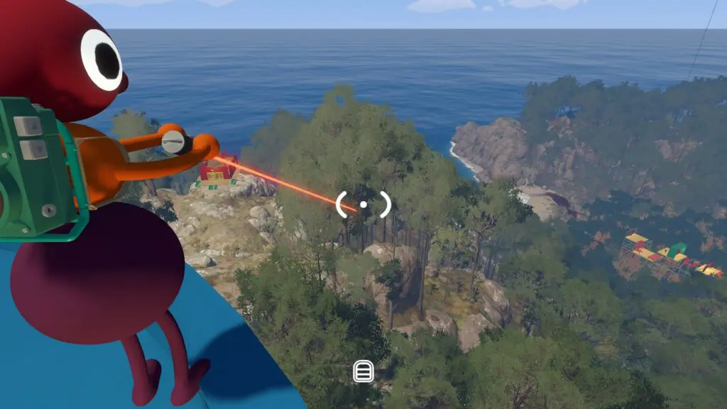 A laser from Blue Tower points toward the red five-minute room near the beach