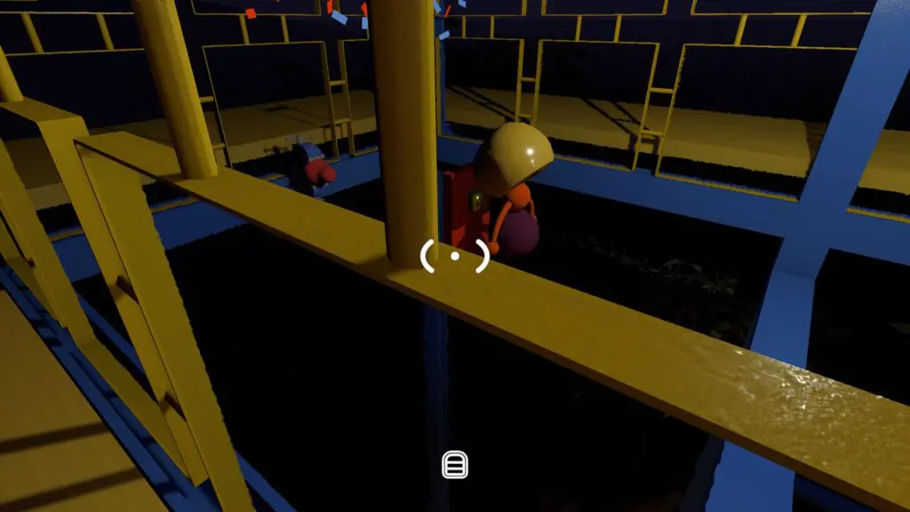 The guided player reaches a far red control inside the obstacle course