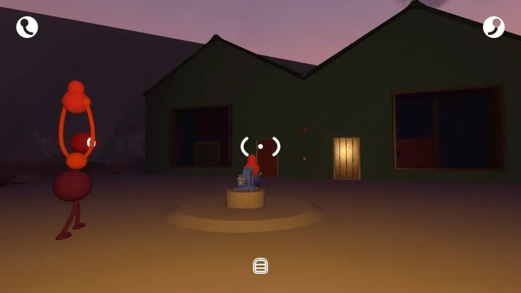 The split charades building has two rooms, a central viewing area, and a reward pedestal outside
