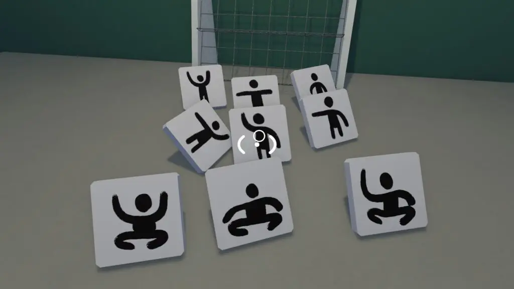 Nine handled charades pieces show different arm and body poses