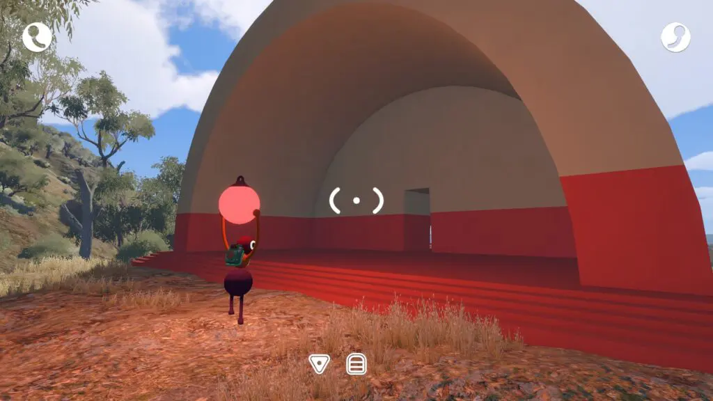 The sound-check building has a huge open arch and red steps