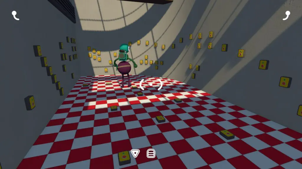 The same checkerboard room shows the coloured reverse faces of its wall buttons