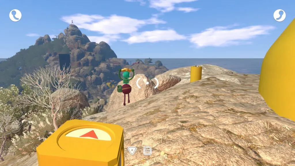 A yellow cutter arrow points away from the tower across the rocky slope