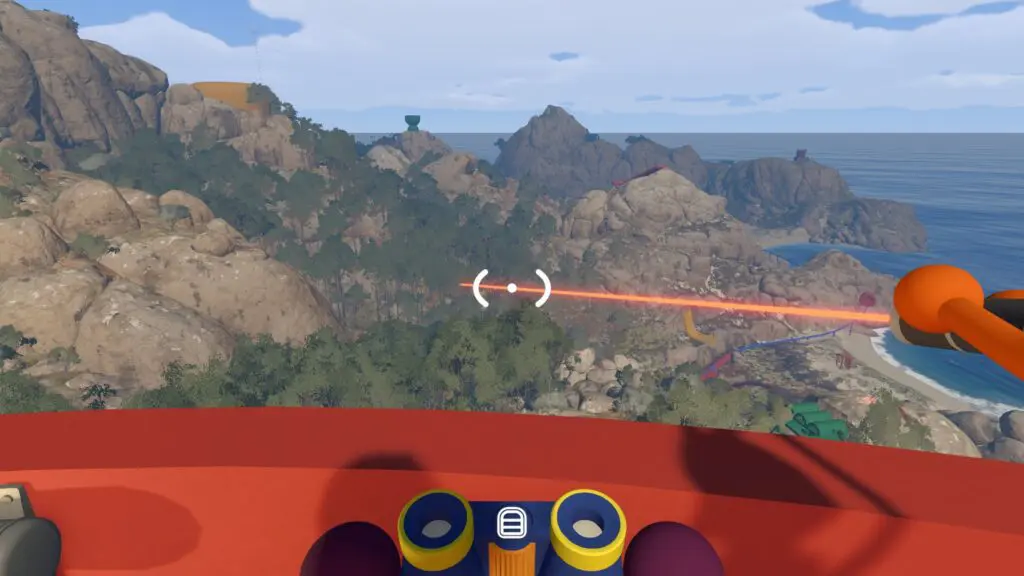 A player looks from a high red route toward the light-green music area below