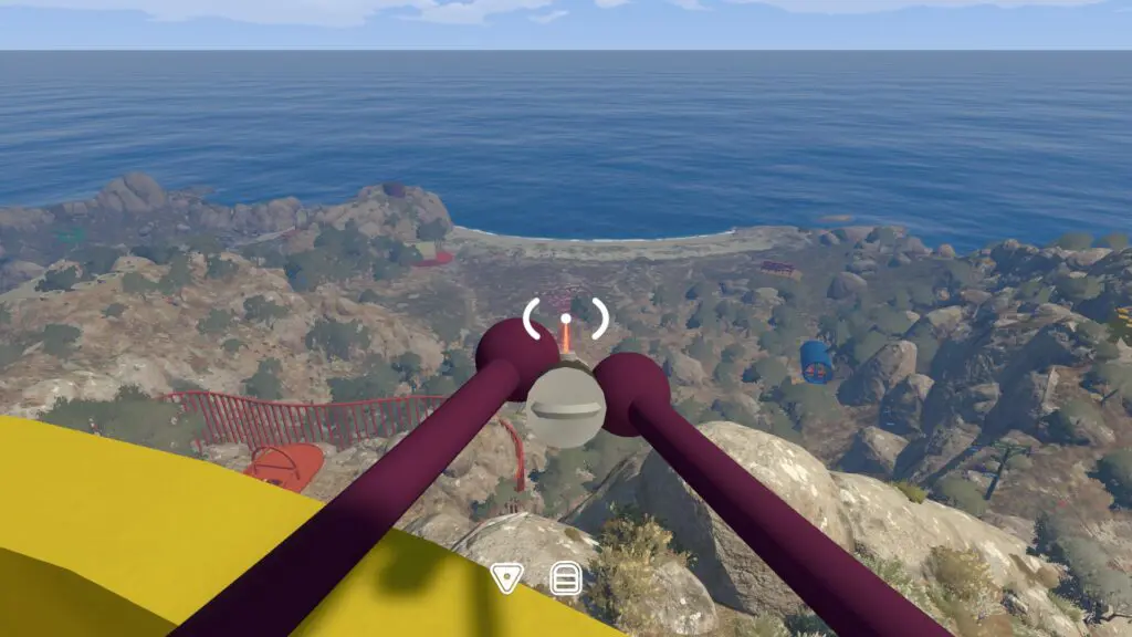 A player looks from a yellow high point toward the pink Channel 7 area near the coast