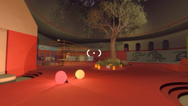 The Big Walk Starting Hub interior with its central tree and surrounding activity stations