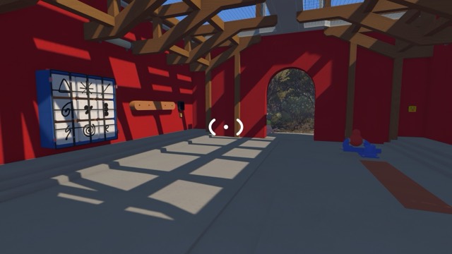 A red locked room contains wall symbols and handled controls