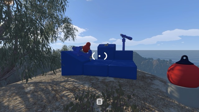 A handled switch station stands on a mountain ledge overlooking the island