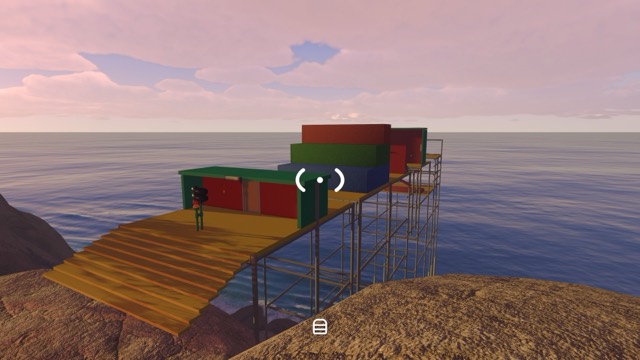 The Beach Timer scaffold course above the water, with a broad ramp, coloured walls, and a raised outer section