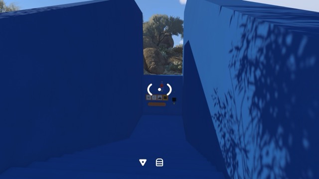 A blue clue console is embedded into the center of a peninsula